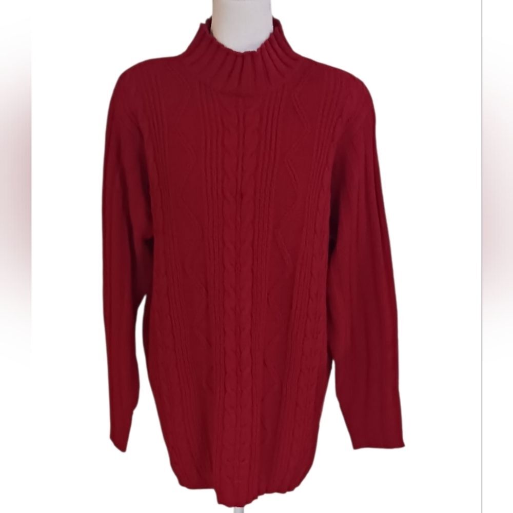 Gift Cable Knit Sweater Mock Turtle Neck Long Sl Red Plus Size 16W Pre-owned